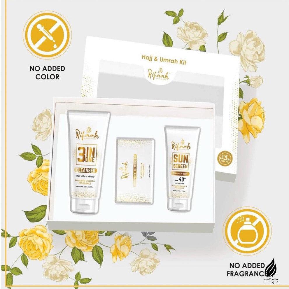 Hajj and Umrah Kit Skincare Set 3 in 1 Cleanser, Soap and Sunscreen No Fragrance