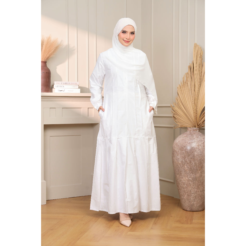 Abaya Premium Pleated Calf White Mawlana
