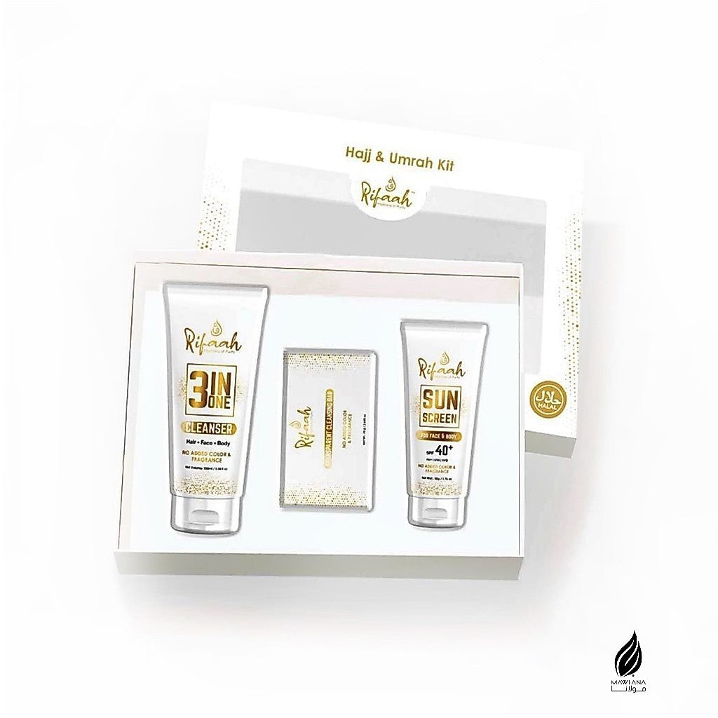 Hajj and Umrah Kit Skincare Set 3 in 1 Cleanser, Soap and Sunscreen No Fragrance
